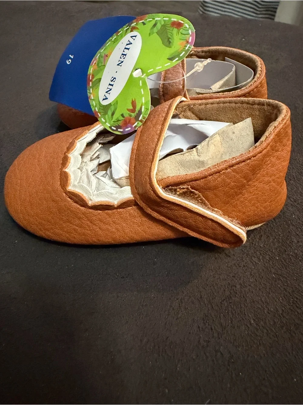 Baby Tan Mary Jane Walker Shoes with Scalloped Trim